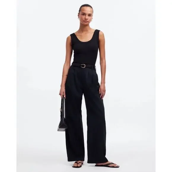 Madewell Harlow Wide Leg Pant Drapey Twill True Black Lyocell Linen Womens 8 - Picture 1 of 8